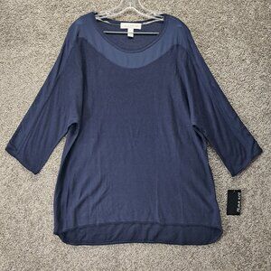 Pure Energy Women's Shirt Long Sleeve Activewear Sheer Round Neck Blue 2X